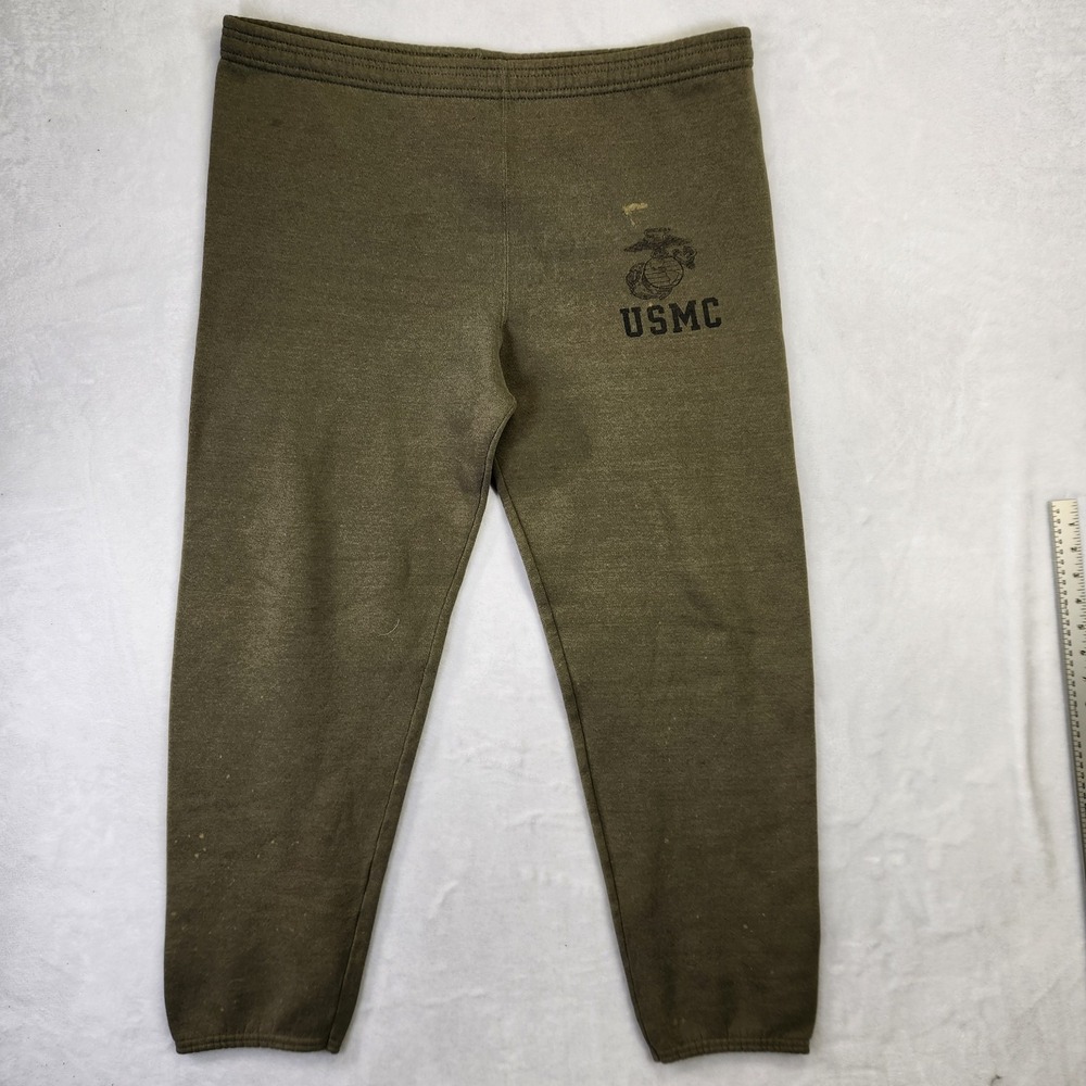Vintage USMC Sweatpants Olive Drab Military PT Pants Mens Medium Fleece Lined